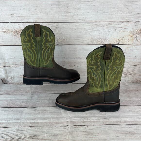Wolverine Rancher Steel Toe Wellington Mens Sz 8M Work Boots Green Brown - Picture 2 of 9